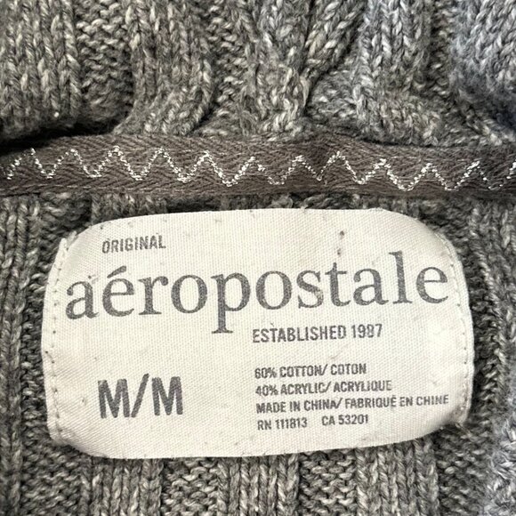 Aeropostale Womens Y2K Gray Cable Knit Hooded Button Sweater Cardigan M, Cozy - Picture 11 of 12